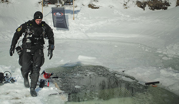 Oscar is getting ready to enter the cold water